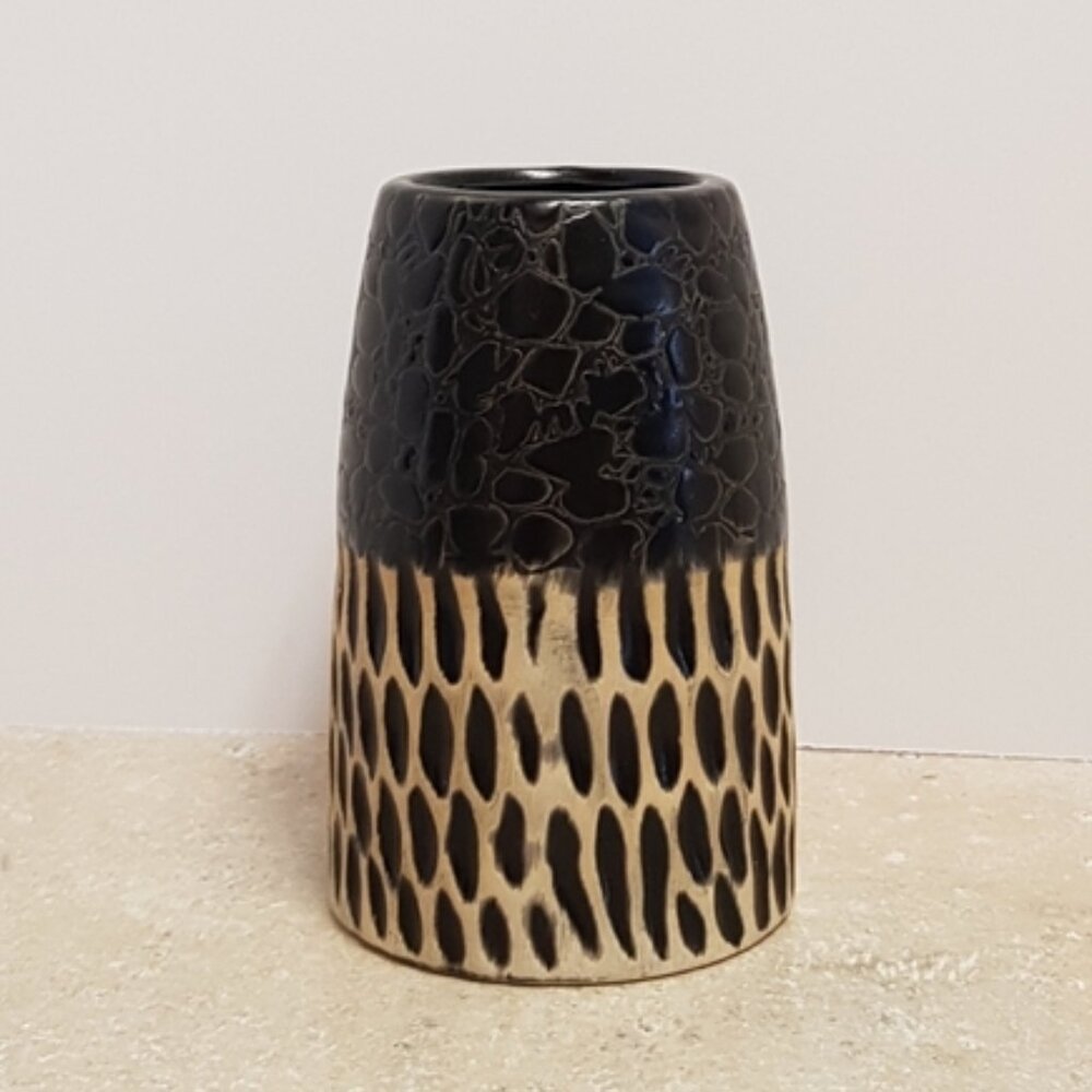 Black and Cream Multi Textured Ceramic Small Vase